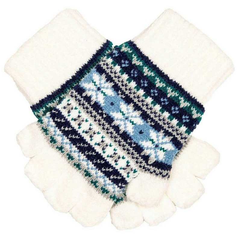 Dents Abstract Half Finger Knitted Gloves – Winter White