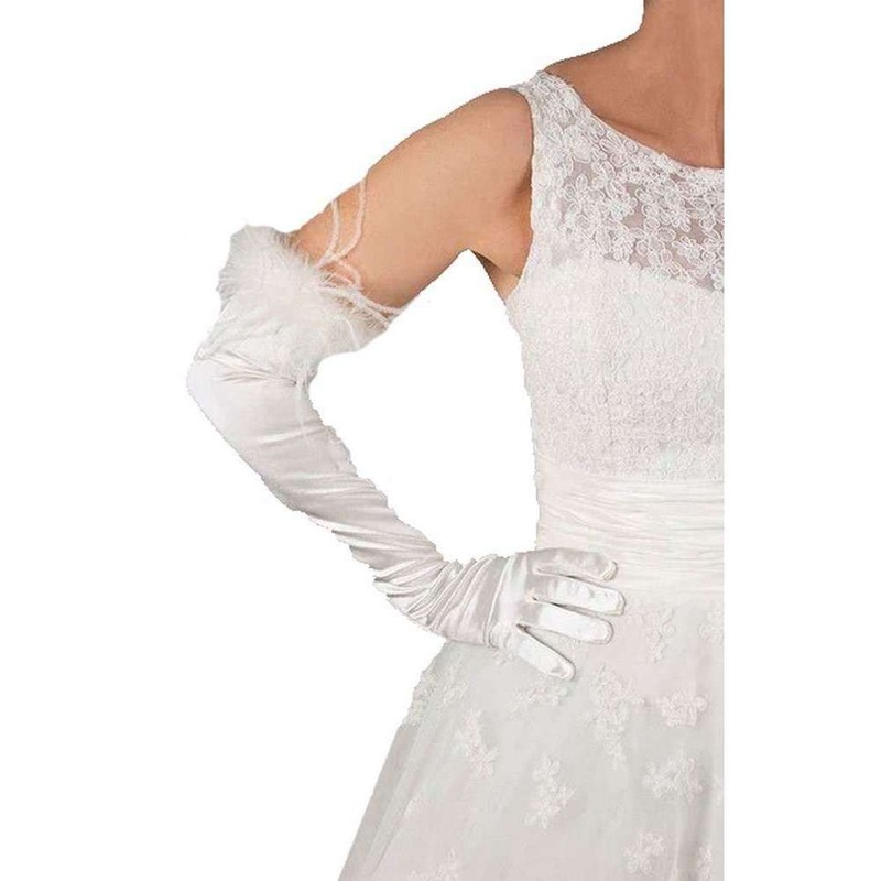 Dents Anastasia Long Opera Feather Cuff Satin Gloves – Ivory
