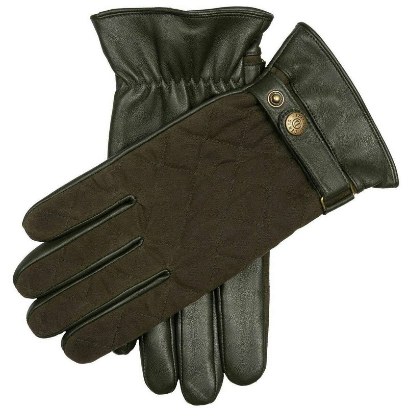 Dents Bruton Waxed Cotton Quilted Touchscreen Leather Gloves – Olive Green
