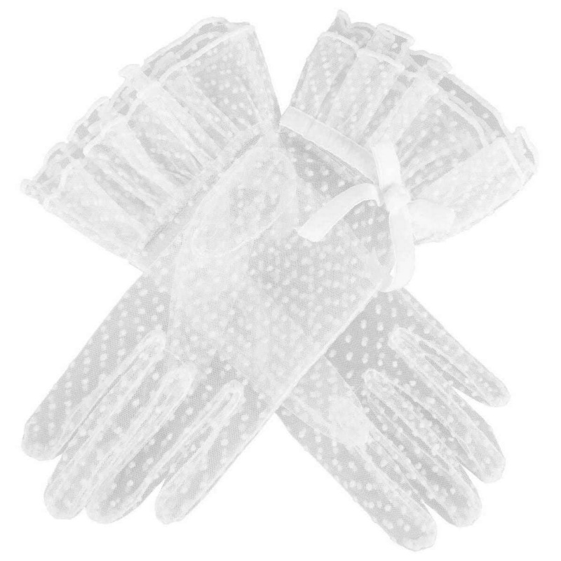 Dents Caroline Double Cuff and Bow Spotty Tulle Gloves – Ivory