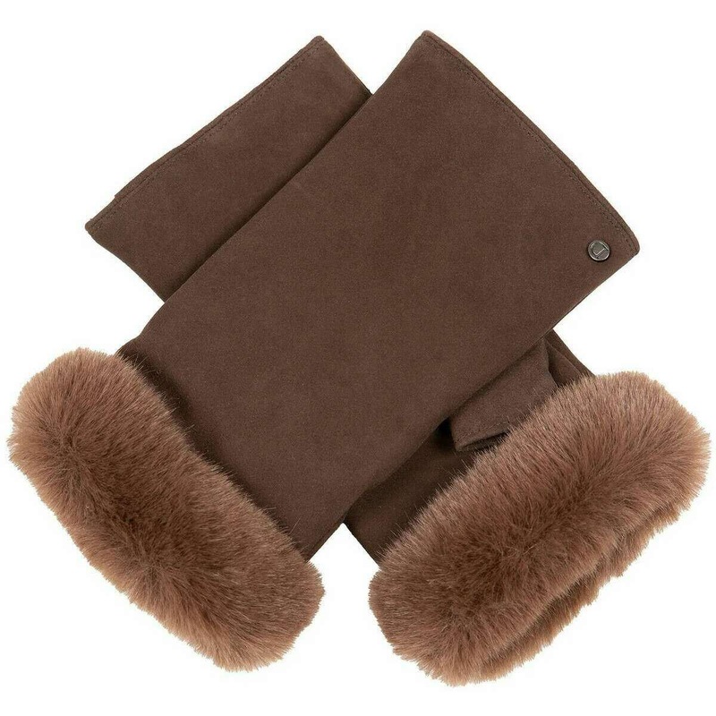 Dents Eva Trim Fingerless Suede Mittens – Mocca Brown