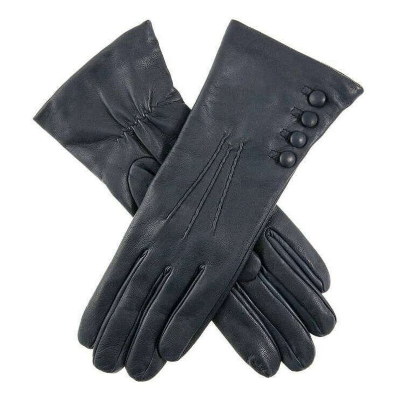 Dents Evangeline Touchscreen Three-Point Cashmere Lined Leather Gloves – Navy/Red
