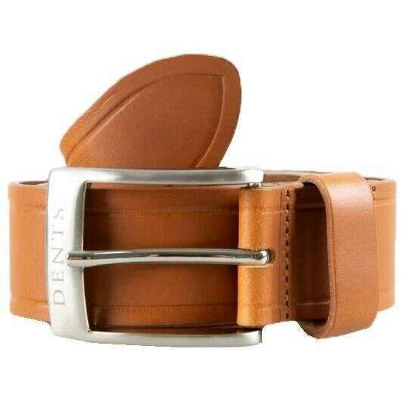 Dents Heritage Satin Nickel Buckle Embossed Edge Full-Grain Leather Belt – Tan