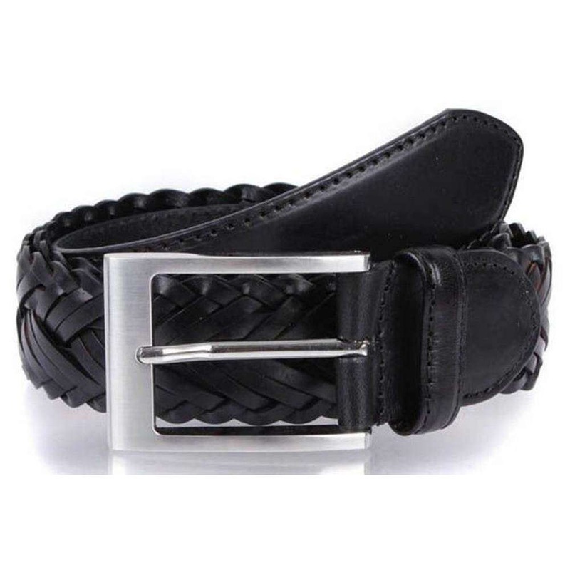 Dents Plaited Strap Leather Belt – Black