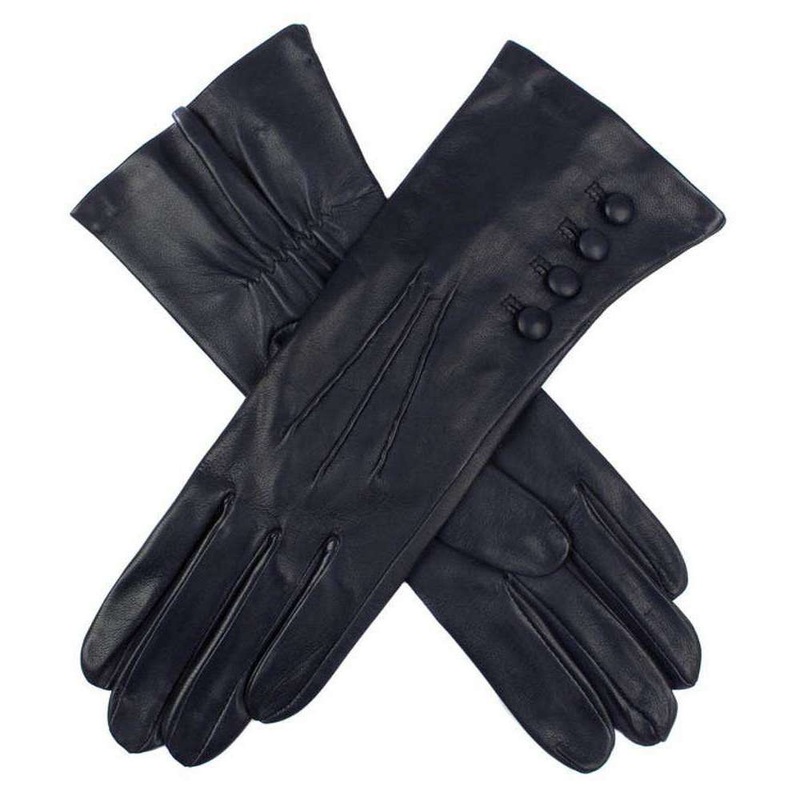 Dents Rose Silk Lined Leather Gloves – Navy