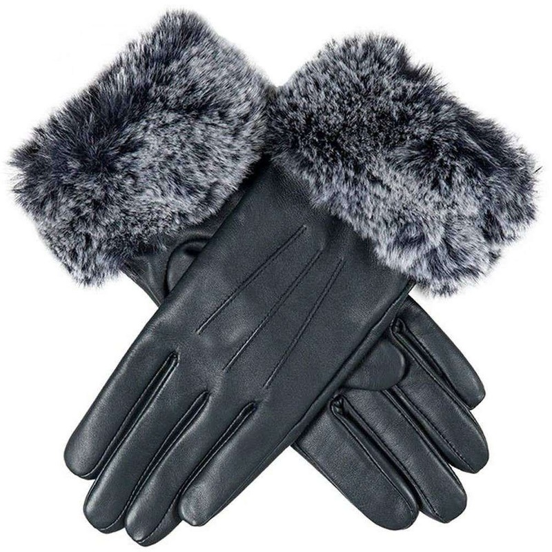 Dents Sarah Hairsheep Leather Faux Cuff Gloves – Navy