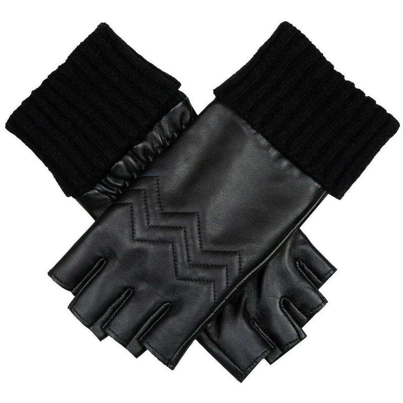 Dents Serena Quilted Chevron Fingerless Leather Gloves – Black