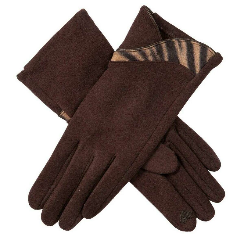 Dents Zebra Print Touchscreen Velour-Lined Gloves – Mocca Brown