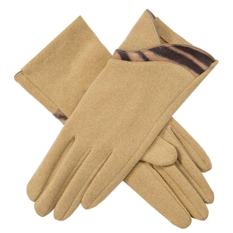 Dents Zebra Print Touchscreen Velour-Lined Gloves – Sand Beige