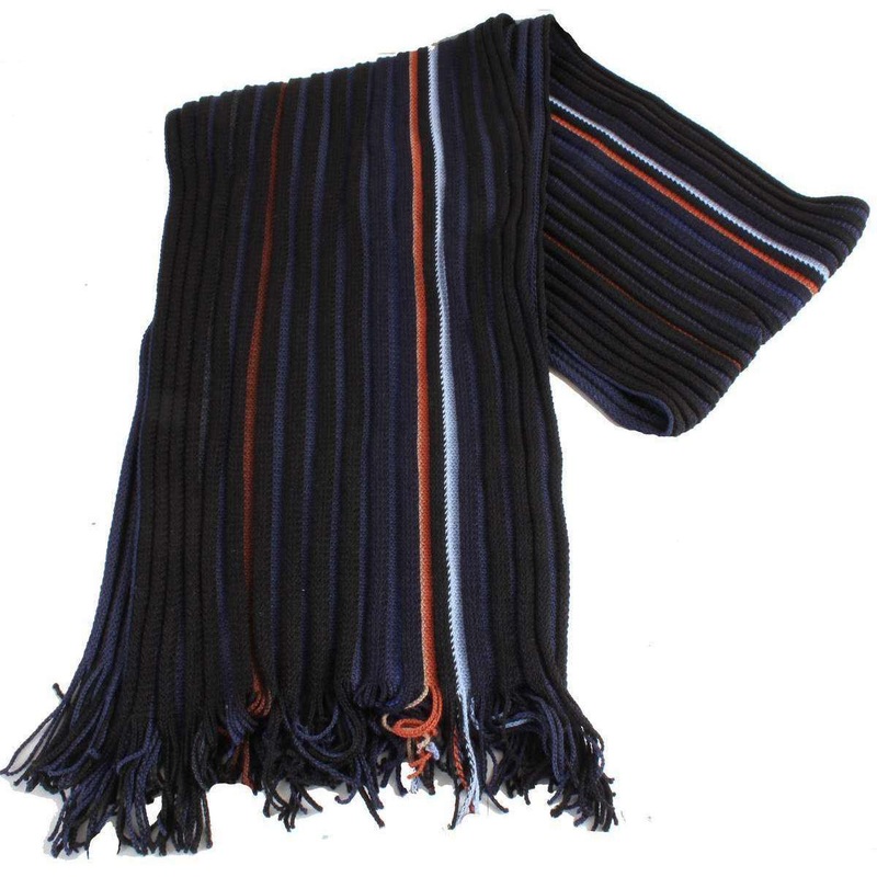 Bassin and Brown Kenyon Striped Wool Scarf – Navy/Black/Orange