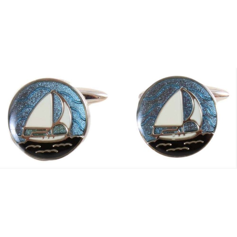 David Van Hagen Yacht Scene Cufflinks – Blue/Black