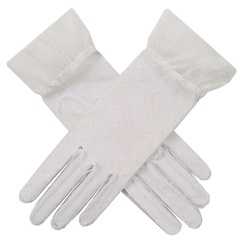 Dents Savannah Tulle Frill Cuff Gloves – White