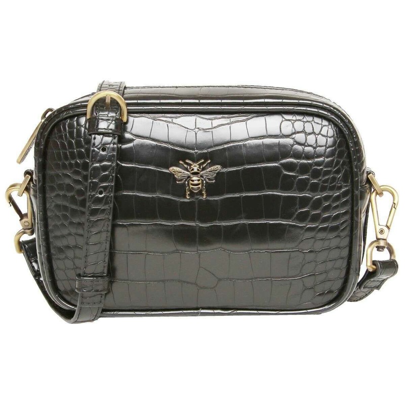Alice Wheeler London Mini Camera Crossbody Bag – Black Croc