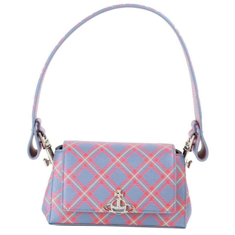 Vivienne Westwood Hazel Saffiano Printed Tartan Small Handbag – Blue/Orange