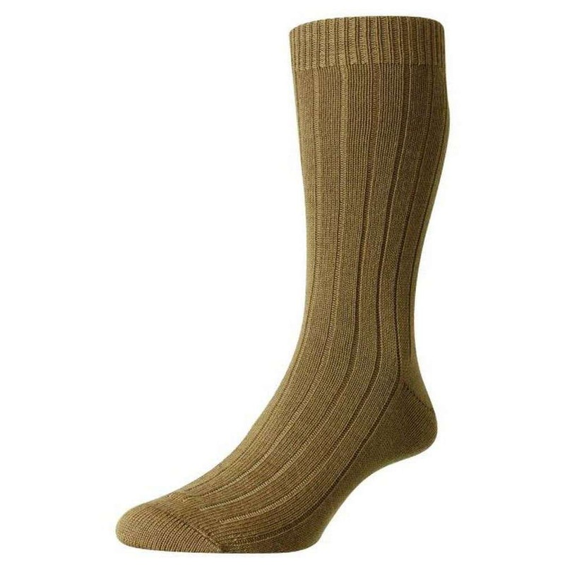 Pantherella Packington Rib Merino Wool Socks – Dark Camel/Gold