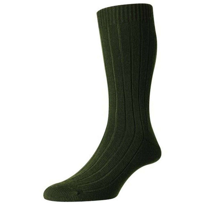 Pantherella Packington Rib Merino Wool Socks – Dark Olive/Green