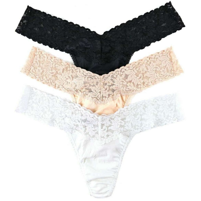 Hanky Panky Cotton 3 Pack Low Rise Thong – Black/White/Chai Nude