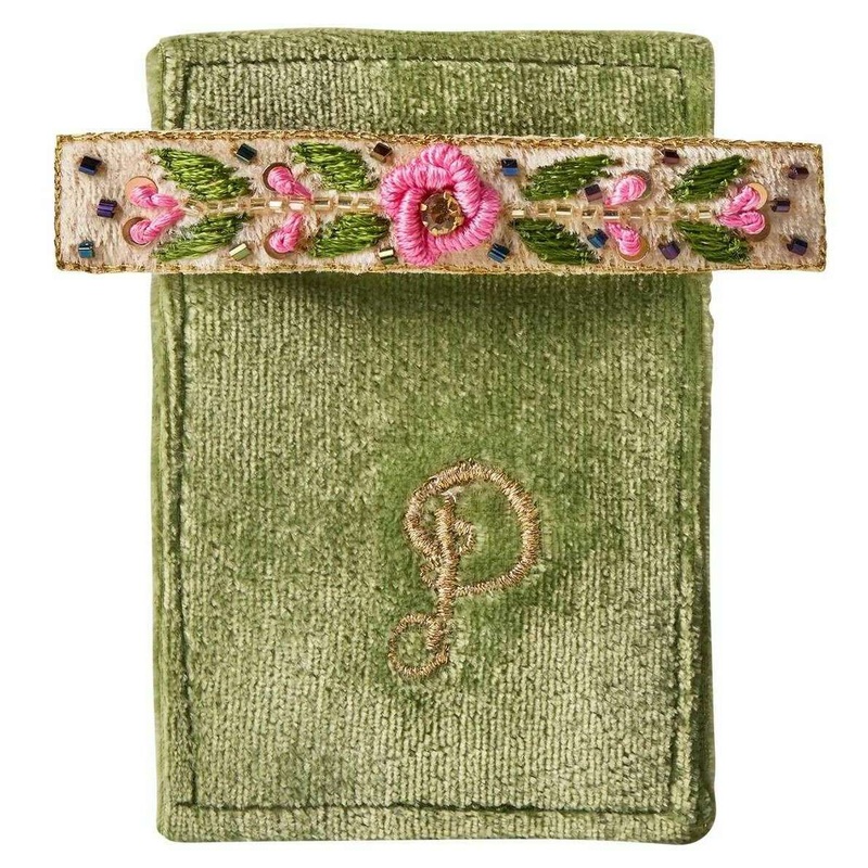 Powder Embroidered Floral Vine Barrette – Mint Green