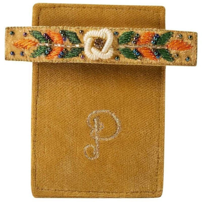 Powder Embroidered Floral Vine Barrette – Mustard Yellow