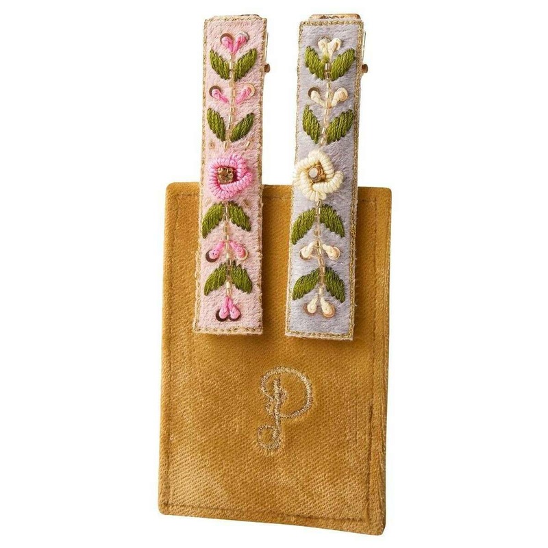 Powder Embroidered Floral Vines Hair Bars – Petal Pink/Powder Blue
