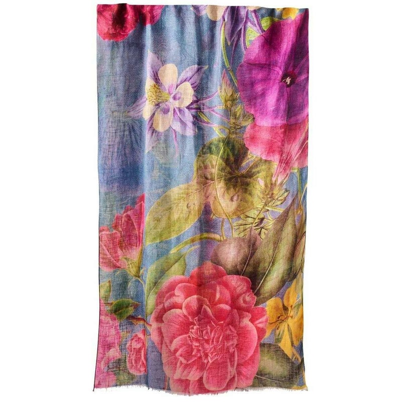 Powder Floral Study Cotton Linen Scarf – Denim Blue