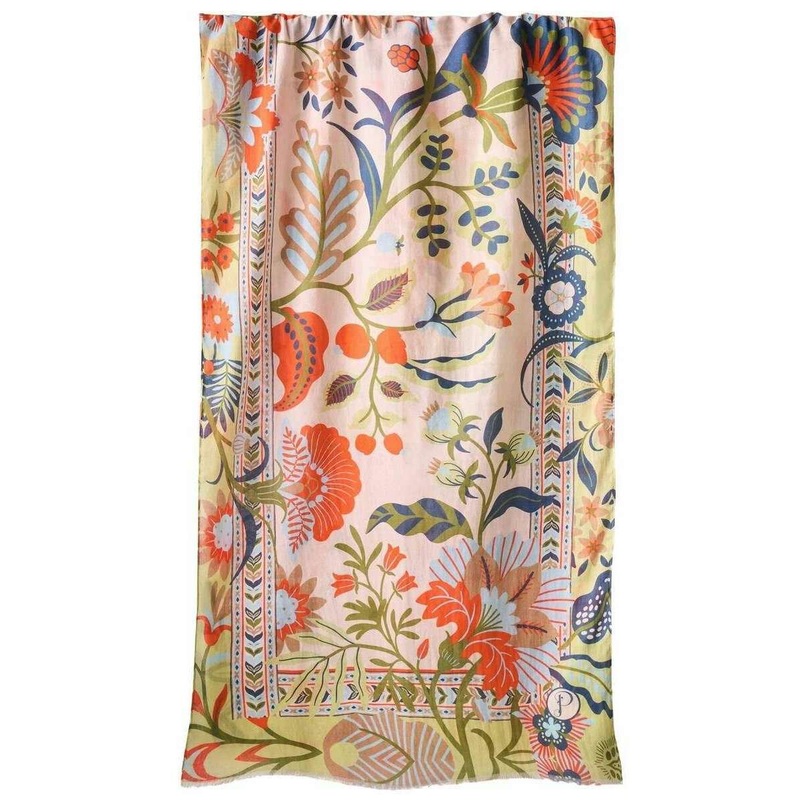 Powder Folky Floral Cotton Scarf – Coconut White/Orange