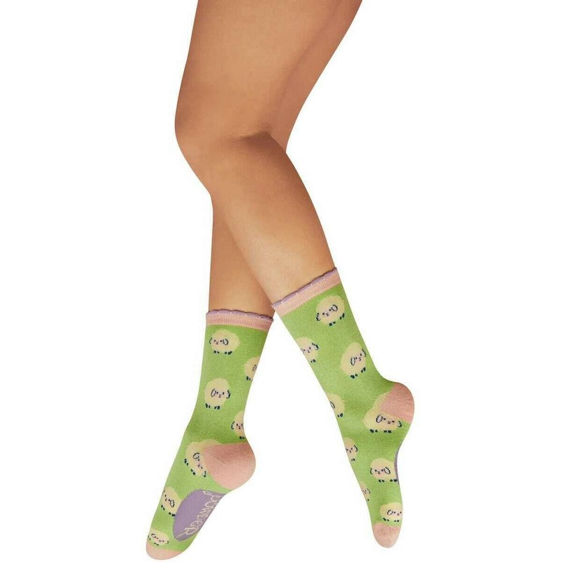 Powder Marshmallow Sheep Ankle Socks – Mint Green