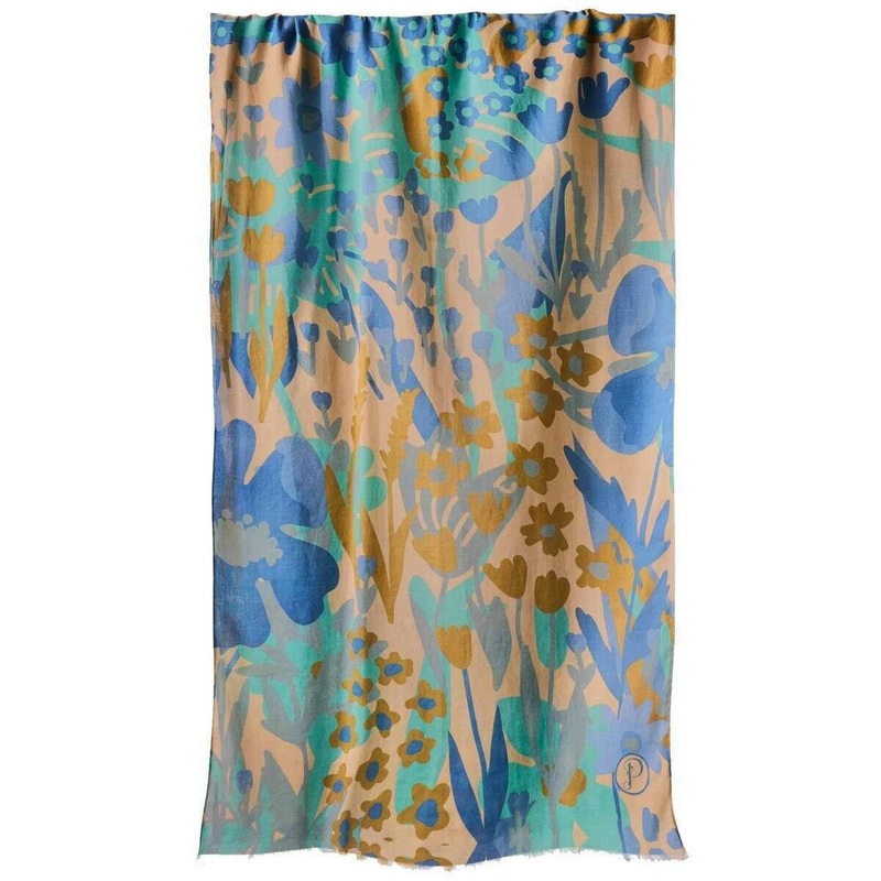 Powder Springtime Floral Cotton Scarf – Denim Blue