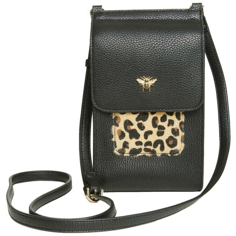 Alice Wheeler London Mini Bloomsbury Cross Body Bag – Black/Leopard Brown