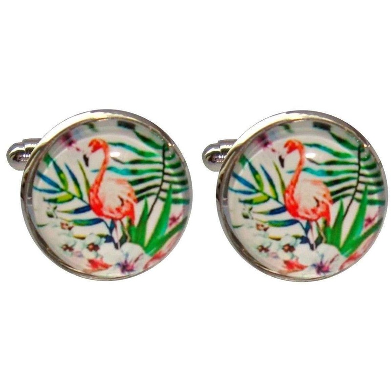 Bassin and Brown Flamingo Cufflinks – Pink/Green/White