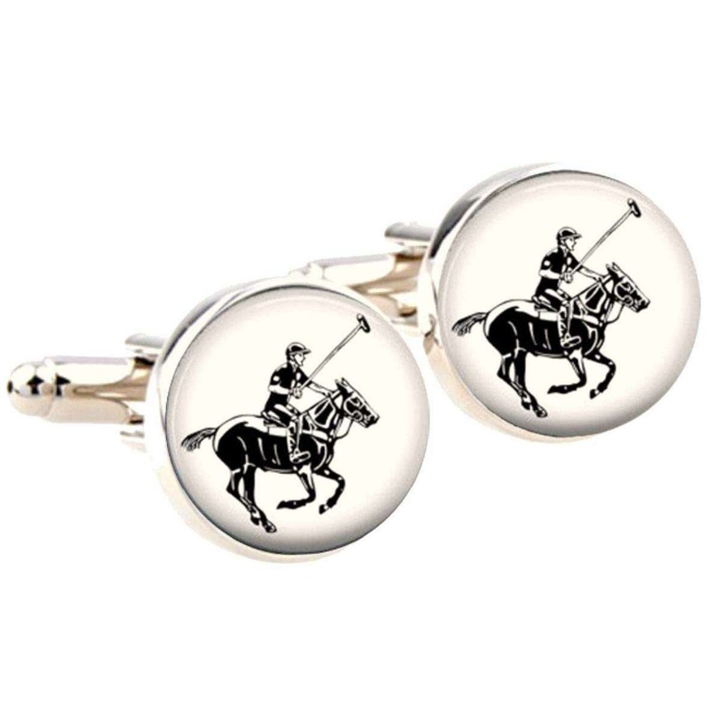 Bassin and Brown Round Horse Polo Cufflinks – White/Black