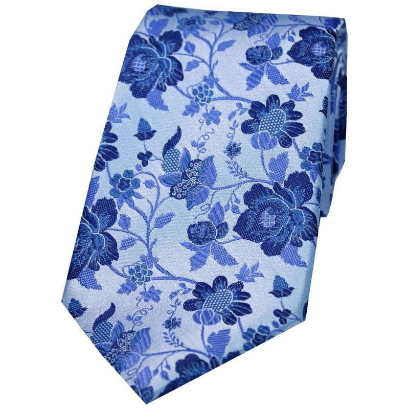 David Van Hagen Floral Patterned Silk Tie – Sky Blue