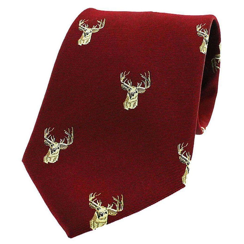 David Van Hagen Stags Heads Woven Country Silk Tie – Wine