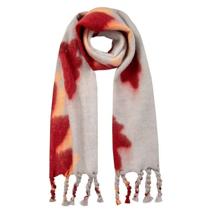 Dents Abstract Leaf Pattern Blanket Scarf – Mist Grey/Berry Red