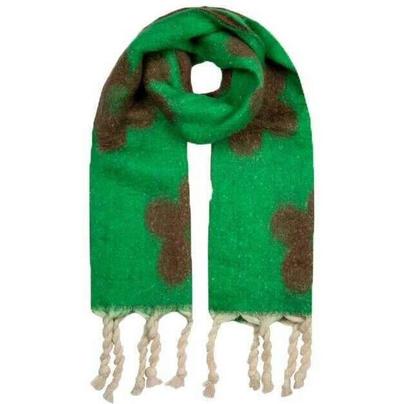 Dents Reversible Floral Blanket Tassel Scarf – Emerald Green