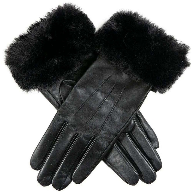 Dents Sarah Hairsheep Leather Faux Cuff Gloves – Black