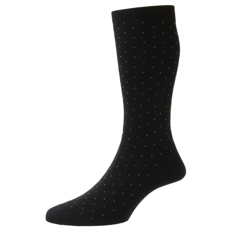 Pantherella Gadsbury Cotton Fil D’Ecosse Pin Dot Socks – Black