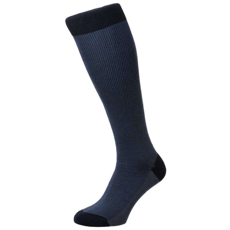 Pantherella Tewkesbury Birdseye Cotton Lisle Over the Calf Socks – Navy