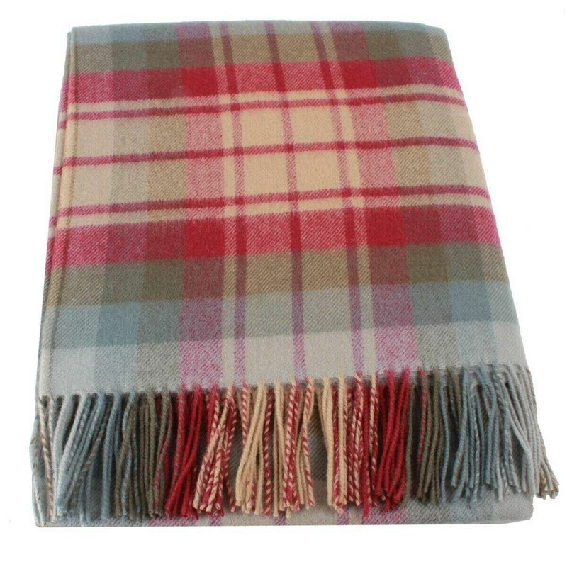 Locharron of Scotland Borders Auld Scotland Tartan Lambswool Blanket – Beige/Grey/Green