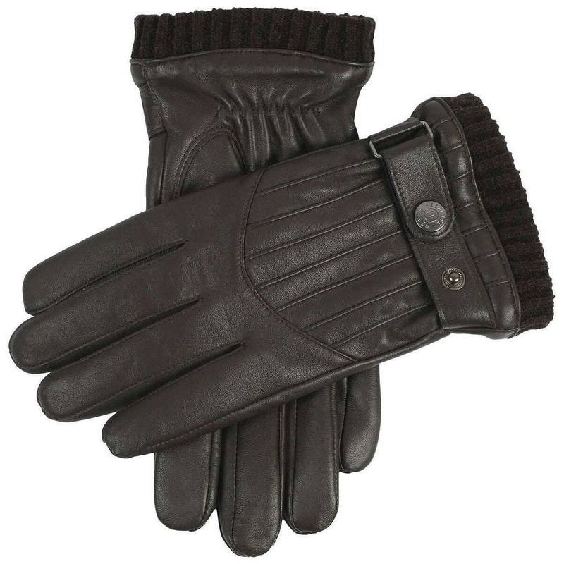 Dents Sherborne Knitted Cuff Touchscreen Leather Gloves – Black/Grey
