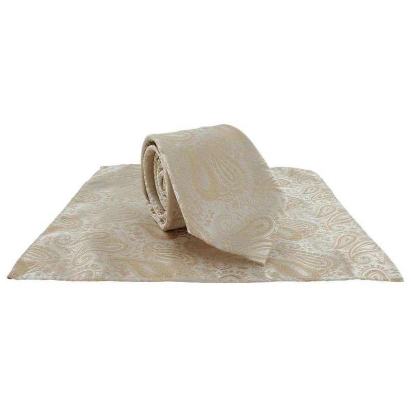 Michelsons of London Tonal Polyester Paisley Pocket Square and Tie Set – Taupe