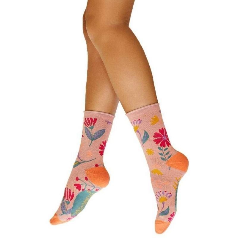 Powder Water Colour Flowers Ankle Socks – Petal Pink