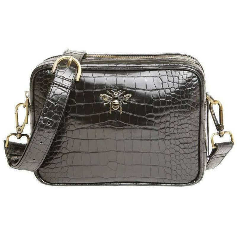 Alice Wheeler London Soho Camera Crossbody Bag – Black Croc