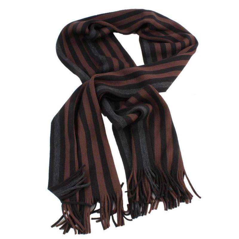 Bassin and Brown Lyttleton Stripe Scarf – Brown/Black/Grey