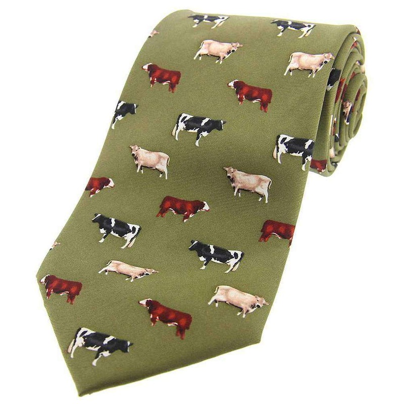 David Van Hagen Cow Breeds Country Silk Tie – Country Green