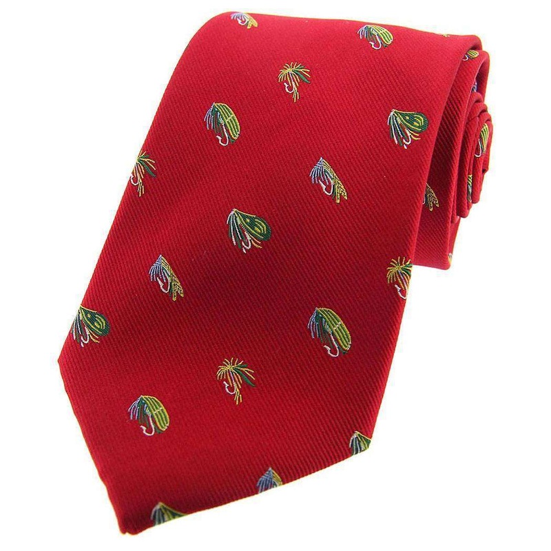 David Van Hagen Fishing Flies Woven Country Silk Tie – Red