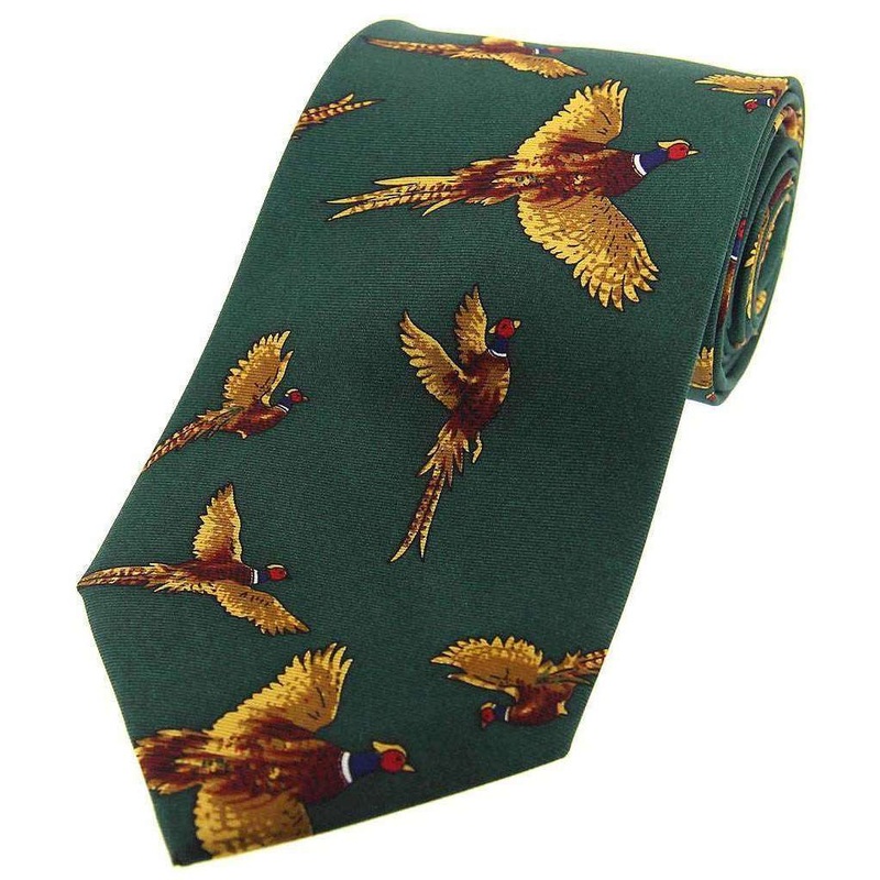 David Van Hagen Flying Pheasants Country Silk Tie – Country Green