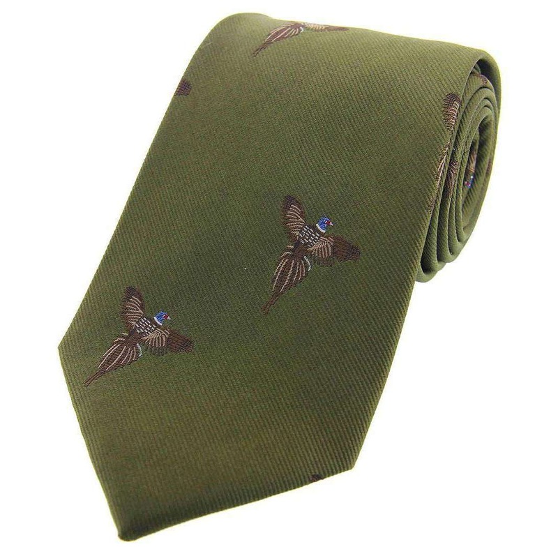 David Van Hagen Flying Pheasants Woven Country Silk Tie – Country Green