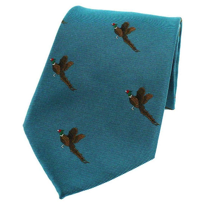 David Van Hagen Flying Pheasants Woven Country Silk Tie – Cyan