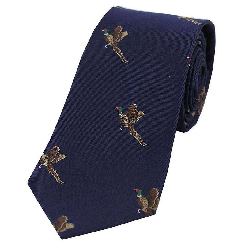 David Van Hagen Flying Pheasants Woven Country Silk Tie – Navy